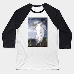 An Egret Huddles in the Storm Baseball T-Shirt